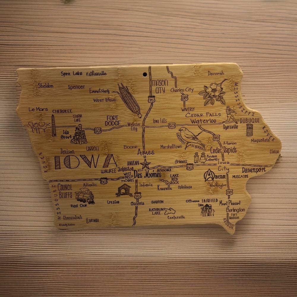 Totally Bamboo Iowa State Map Cutting‎ Board Serving Cheese Board Kitchen Decor